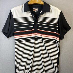 Puma Performance Polo Golf Shirt Men's Small Yarn Dye Stripe Dry Cell EUC UPF 40